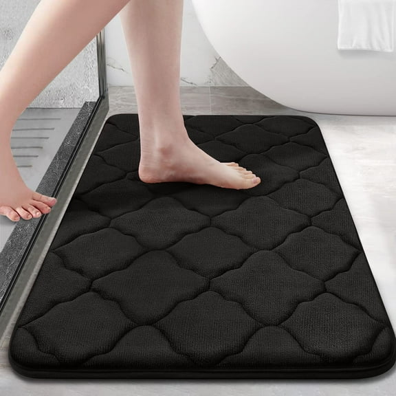 Buganda Memory Foam Bathroom Rugs, Ultra Soft and Absorbent Bath Mat, Thick Bath Rug for Bathroom Floor, 24x16, Black