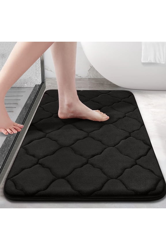 Memory Foam Bathroom Rugs, Ultra Soft and Absorbent Bath Mat, Thick Bath Rug for Bathroom Floor, 24x16, Black
