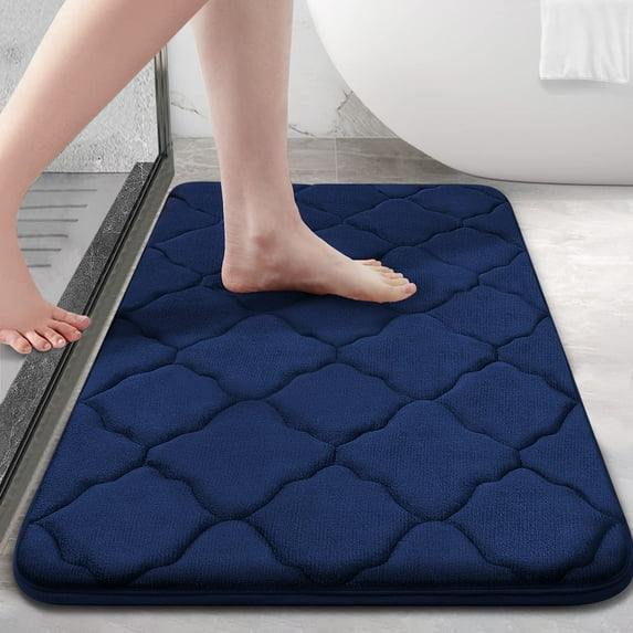 Buganda Memory Foam Bathroom Rugs, Ultra Soft and Absorbent Bath Mat, Thick Bath Rug for Bathroom Floor, 30x20, Navy Blue
