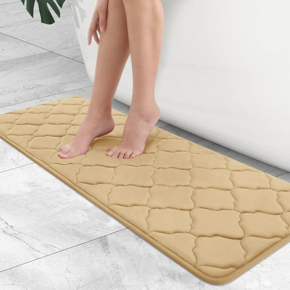 Buganda Memory Foam Bathroom Rugs, Ultra Soft and Absorbent Bath Mat, Thick Bath Rug for Bathroom Floor, 47x17, Beige