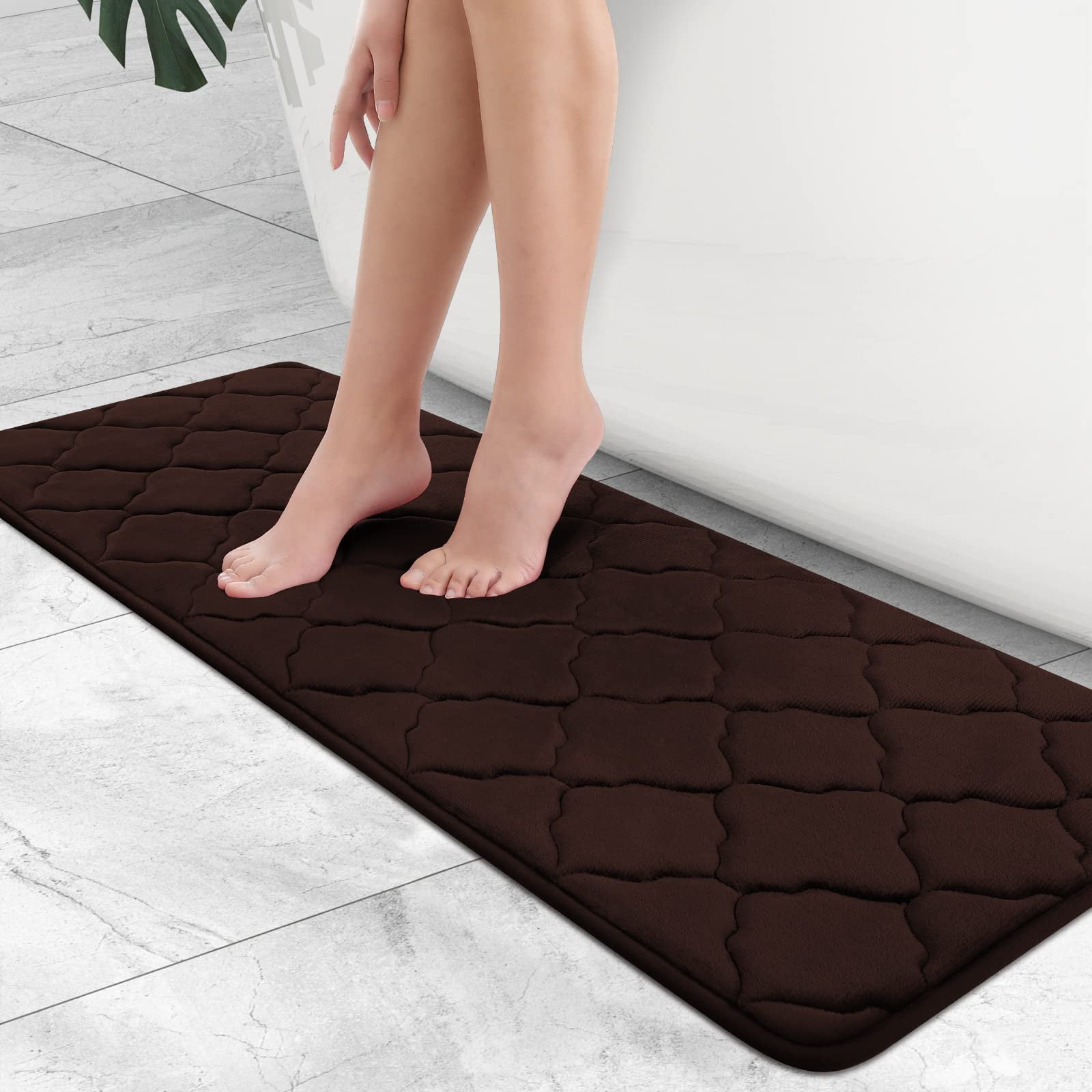 Buganda Memory Foam Bathroom Rugs, Ultra Soft and Absorbent Bath Mat, Thick Bath Rug for Bathroom Floor, 47x17, Brown