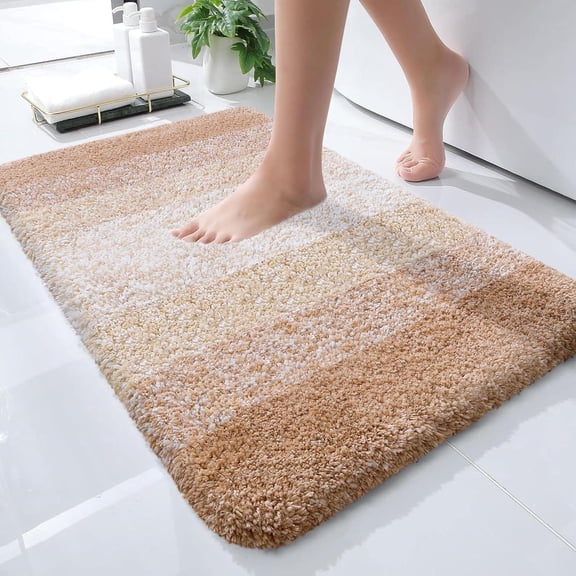 Buganda Microfiber Bathroom Rugs, 16"x24" Beige Luxury Extra Soft and Absorbent Bath Mat, Non-Slip Plush Bath Carpet