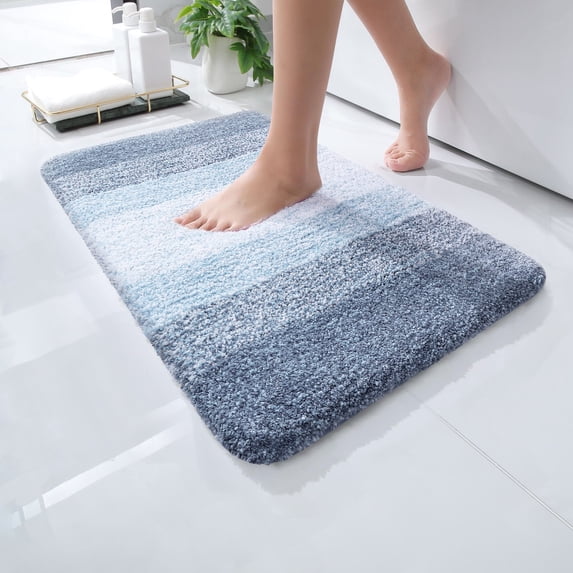 Buganda Microfiber Bathroom Rugs, 16"x24" Blue Luxury Extra Soft and Absorbent Bath Mat, Non-Slip Plush Bath Carpet