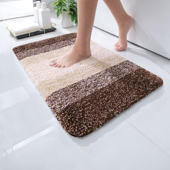 Buganda Microfiber Bathroom Rugs, 16"x24" Brown Luxury Extra Soft and Absorbent Bath Mat, Non-Slip Plush Bath Carpet