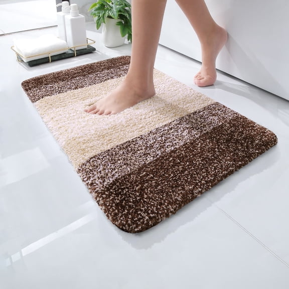 Buganda Microfiber Bathroom Rugs, 16"x24" Brown Luxury Extra Soft and Absorbent Bath Mat, Non-Slip Plush Bath Carpet