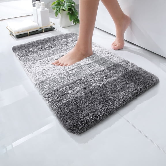 Buganda Microfiber Bathroom Rugs, 16"x24" Grey Luxury Extra Soft and Absorbent Bath Mat, Non-Slip Plush Bath Carpet