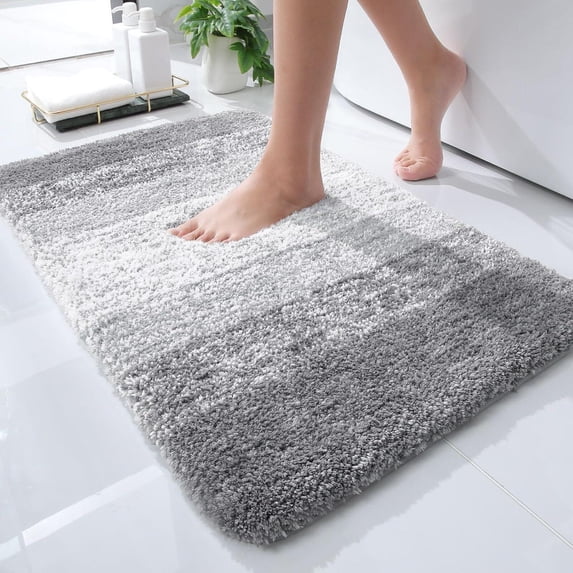 Buganda Microfiber Bathroom Rugs, 16"x24" Light Grey Luxury Extra Soft and Absorbent Bath Mat, Non-Slip Plush Bath Carpet