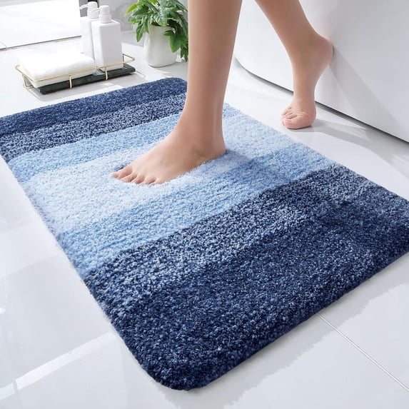 Buganda Microfiber Bathroom Rugs, 16"x24" Navy Blue Luxury Extra Soft and Absorbent Bath Mat, Non-Slip Plush Bath Carpet