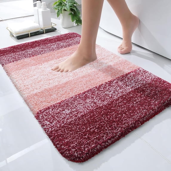 Buganda Microfiber Bathroom Rugs, 16"x24" Wine Red Luxury Extra Soft and Absorbent Bath Mat, Non-Slip Plush Bath Carpet