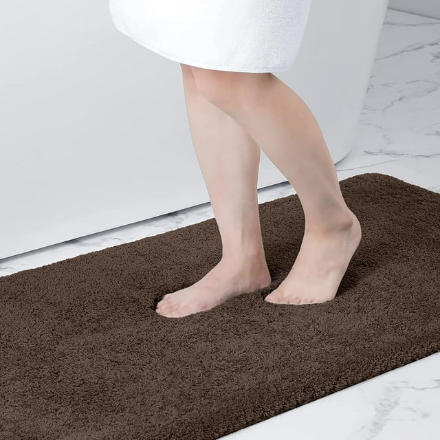 Buganda Microfiber Bathroom Rugs (16x24, Brown) Shaggy Soft and Absorbent, Non Slip, Thick Plush, Machine Washable Bath Mat and Bath Rugs for Bathroom