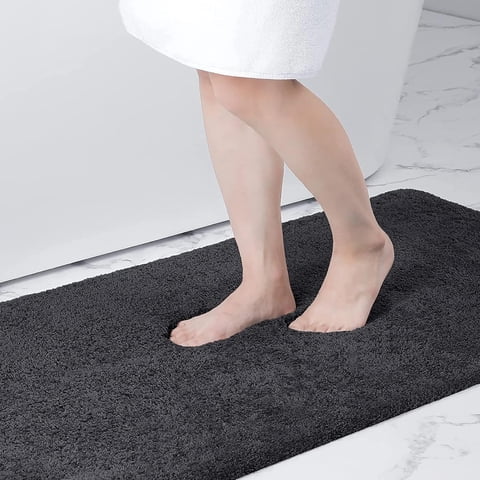 Buganda Microfiber Bathroom Rugs (16x24, Grey) Shaggy Soft and Absorbent, Non Slip, Thick Plush, Machine Washable Bath Mat and Bath Rugs for Bathroom