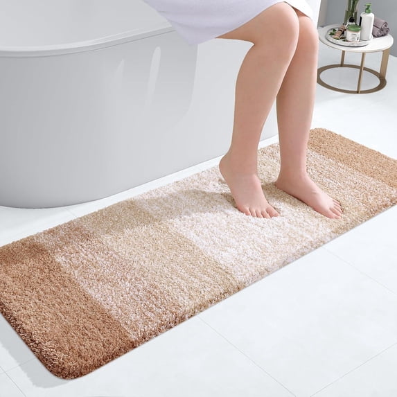 Buganda Microfiber Bathroom Rugs, 17"x47" Beige Luxury Extra Soft and Absorbent Bath Mat, Non-Slip Plush Bath Carpet