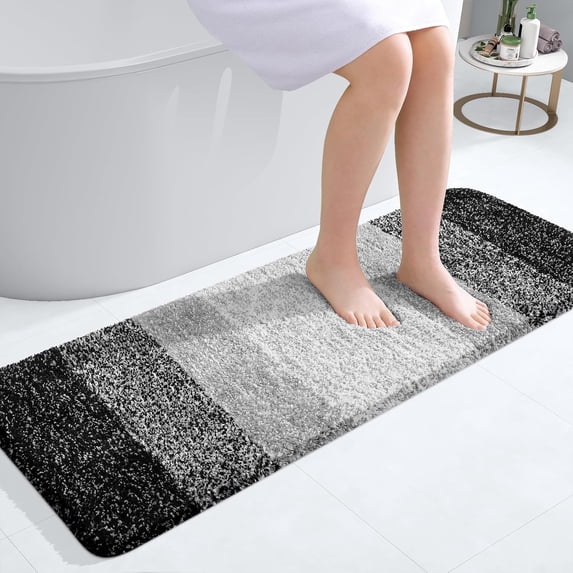 Buganda Microfiber Bathroom Rugs, 17"x47" Black Luxury Extra Soft and Absorbent Bath Mat, Non-Slip Plush Bath Carpet