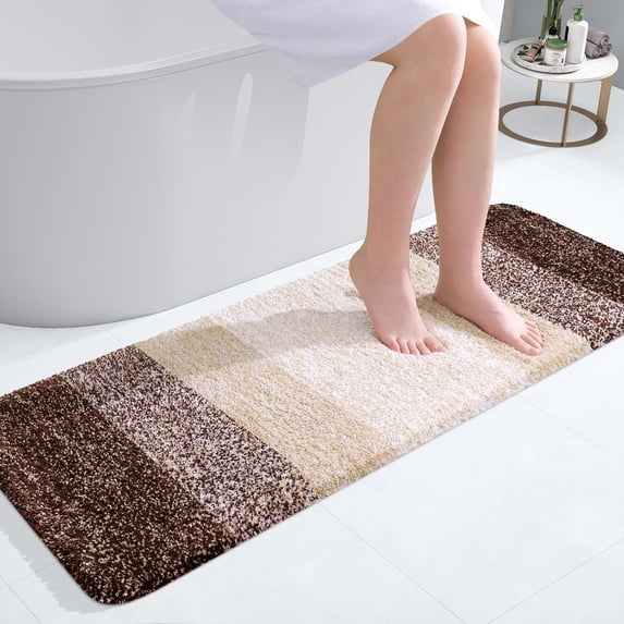 Buganda Microfiber Bathroom Rugs, 17"x47" Brown Luxury Extra Soft and Absorbent Bath Mat, Non-Slip Plush Bath Carpet