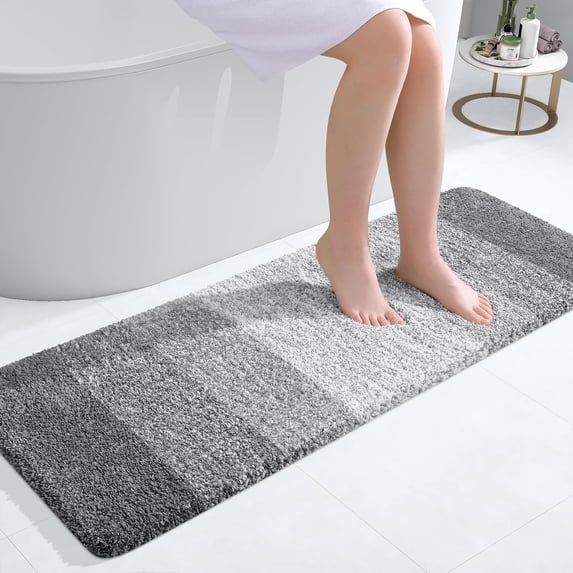 Buganda Microfiber Bathroom Rugs, 17"x47" Grey Luxury Extra Soft and Absorbent Bath Mat, Non-Slip Plush Bath Carpet