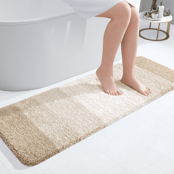 Buganda Microfiber Bathroom Rugs, 17"x47" Light Beige Luxury Extra Soft and Absorbent Bath Mat, Non-Slip Plush Bath Carpet