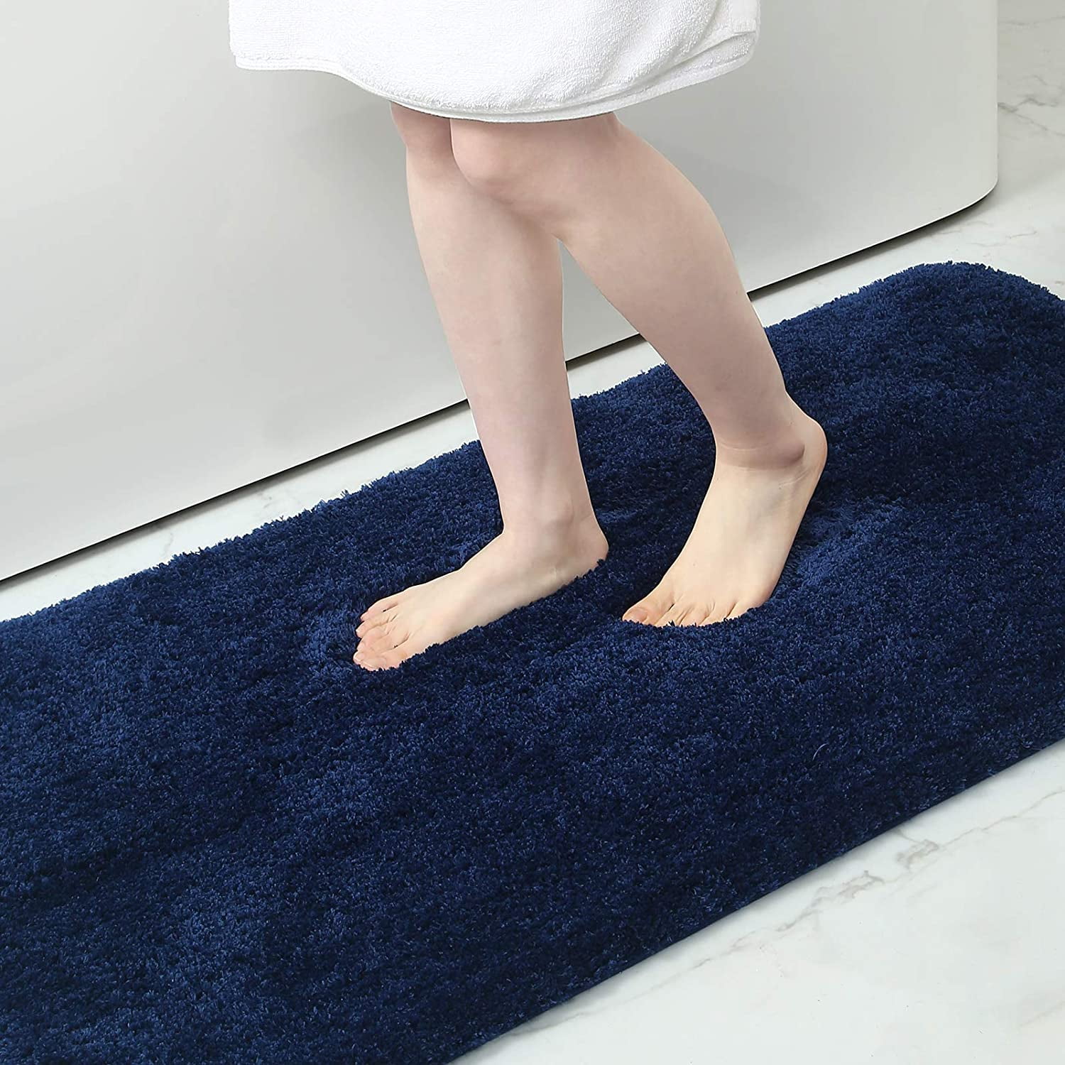 Buganda Microfiber Bathroom Rugs (17x24, Navy Blue) Shaggy Soft and