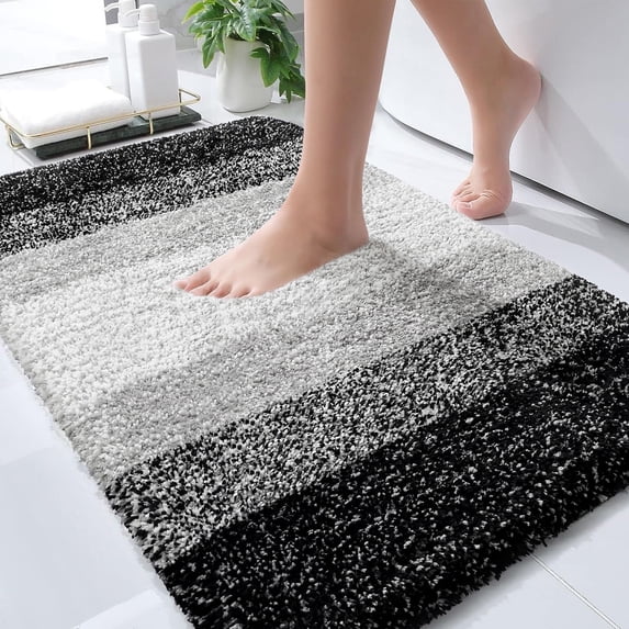 Buganda Microfiber Bathroom Rugs, 20"x30" Black Luxury Extra Soft and Absorbent Bath Mat, Non-Slip Plush Bath Carpet