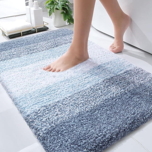 Buganda Microfiber Bathroom Rugs, 20"x30" Blue Luxury Extra Soft and Absorbent Bath Mat, Non-Slip Plush Bath Carpet