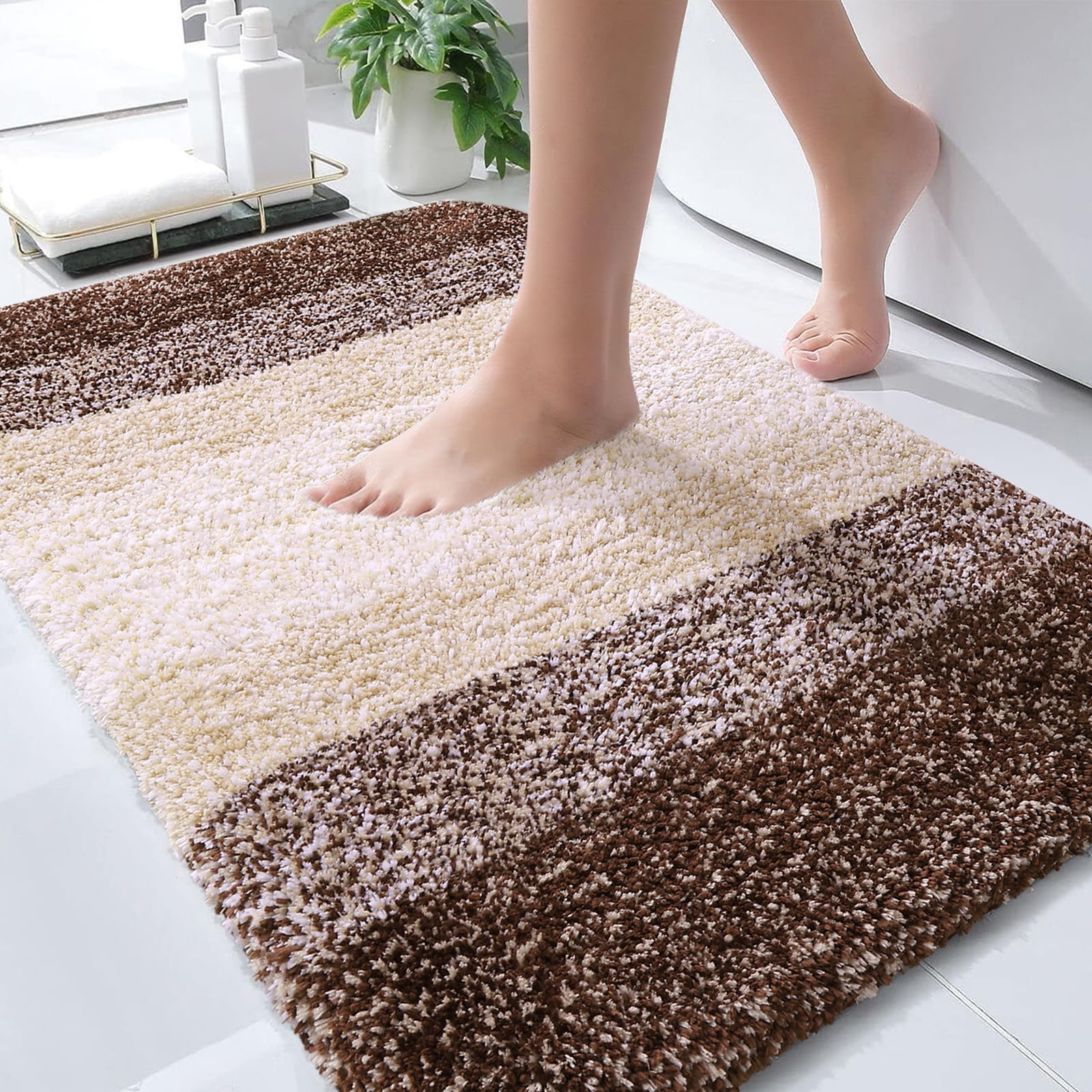 Buganda Microfiber Bathroom Rugs, 20"x30" Brown Luxury Extra Soft and Absorbent Bath Mat, Non-Slip Plush Bath Carpet