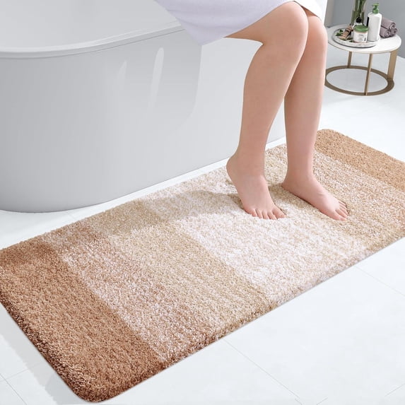 Buganda Microfiber Bathroom Rugs, 20"x47" Beige Luxury Extra Soft and Absorbent Bath Mat, Non-Slip Plush Bath Carpet