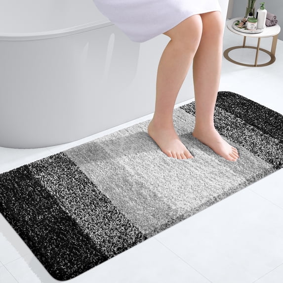 Buganda Microfiber Bathroom Rugs, 20"x47" Black Luxury Extra Soft and Absorbent Bath Mat, Non-Slip Plush Bath Carpet