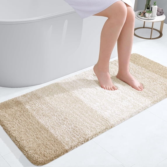 Buganda Microfiber Bathroom Rugs, 20"x47" Light Beige Luxury Extra Soft and Absorbent Bath Mat, Non-Slip Plush Bath Carpet