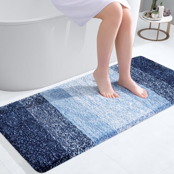 Buganda Microfiber Bathroom Rugs, 20"x47" Navy Blue Luxury Extra Soft and Absorbent Bath Mat, Non-Slip Plush Bath Carpet