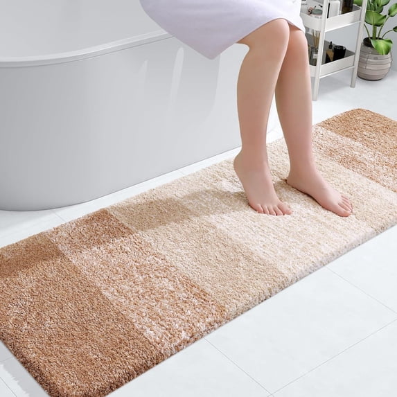 Buganda Microfiber Bathroom Rugs, 20"x59" Beige Luxury Extra Soft and Absorbent Bath Mat, Non-Slip Plush Bath Carpet