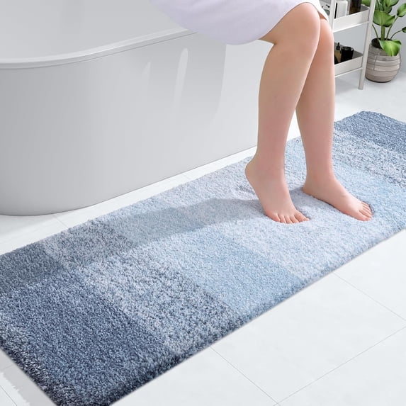 Buganda Microfiber Bathroom Rugs, 20"x59" Blue Luxury Extra Soft and Absorbent Bath Mat, Non-Slip Plush Bath Carpet