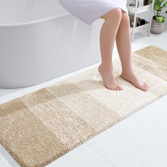 Buganda Microfiber Bathroom Rugs, 20"x59" Light Beige Luxury Extra Soft and Absorbent Bath Mat, Non-Slip Plush Bath Carpet