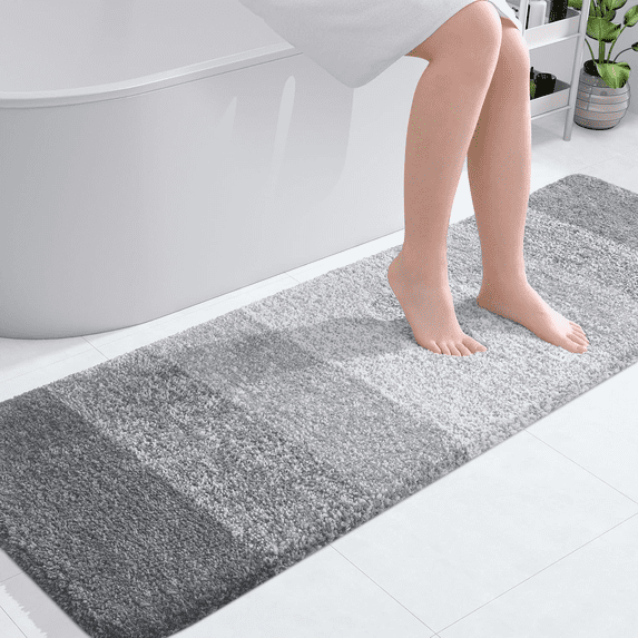 Buganda Microfiber Bathroom Rugs, 20"x59" Light Grey Luxury Extra Soft and Absorbent Bath Mat, Non-Slip Plush Bath Carpet