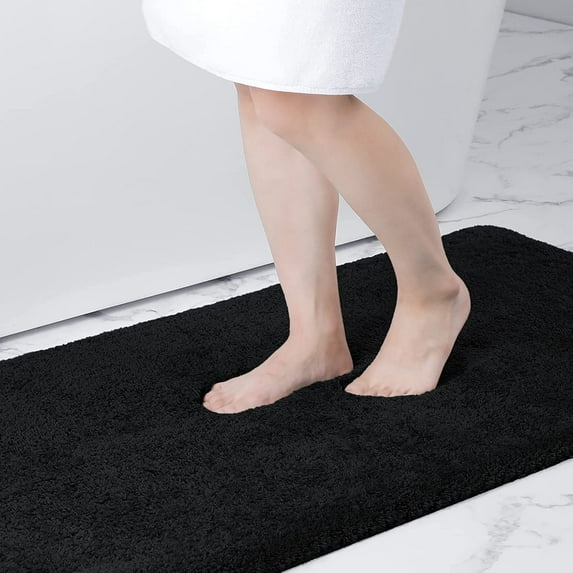 Buganda Microfiber Bathroom Rugs (20x30, Black) Shaggy Soft and Absorbent, Non Slip, Thick Plush, Machine Washable Bath Mat and Bath Rugs for Bathroom