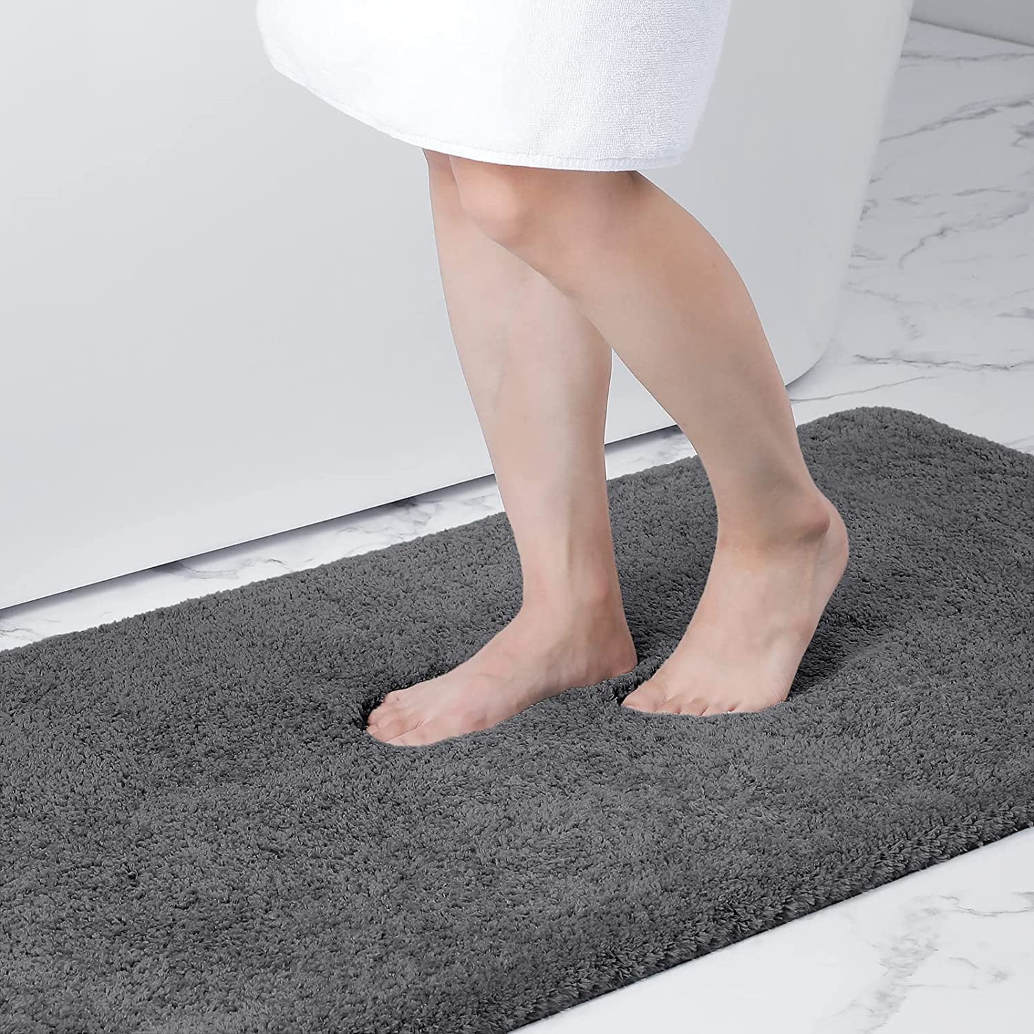 Buganda Microfiber Bathroom Rugs (20x30, Grey) Shaggy Soft and