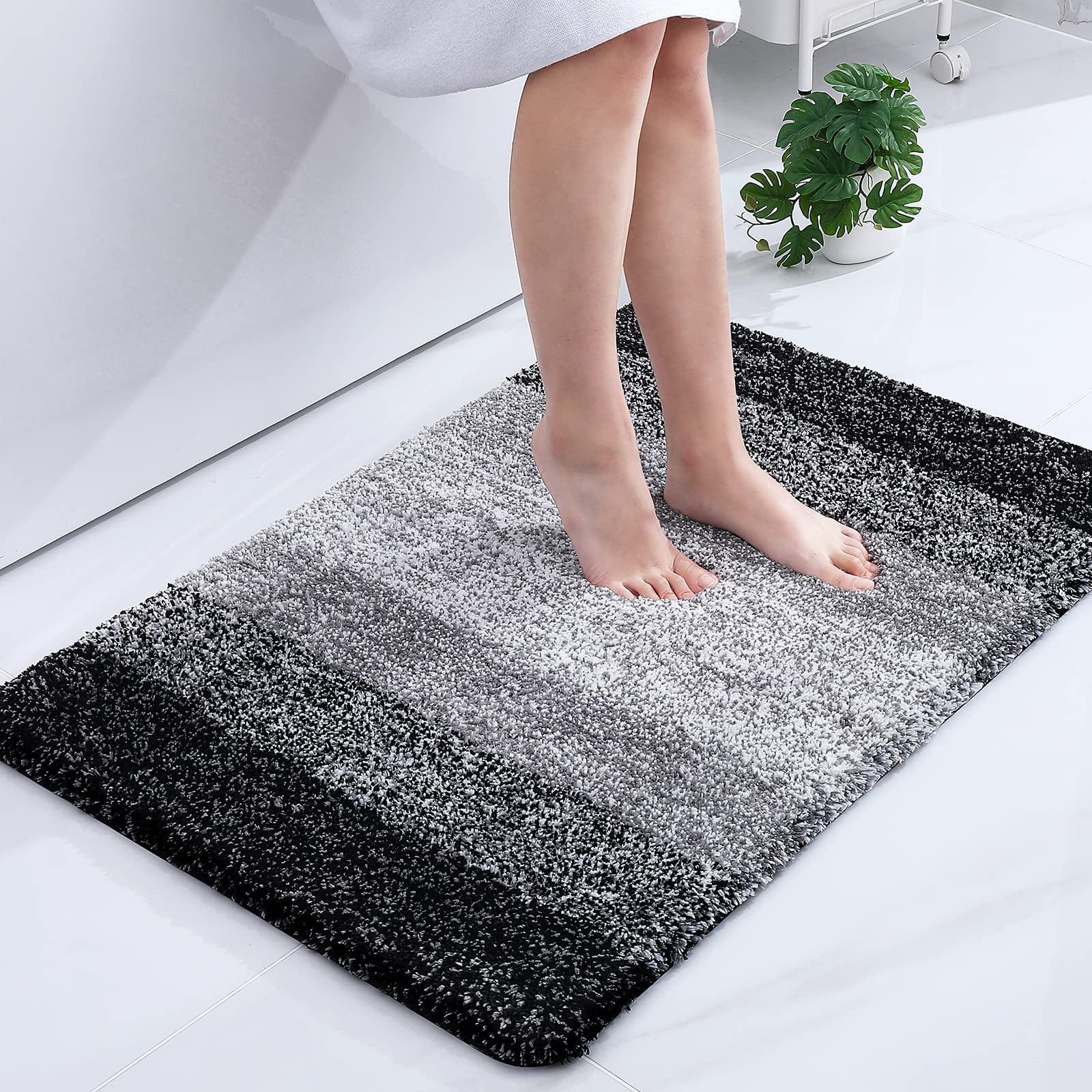"Buganda Absorbent Microfiber Bath Mat, 24""x36"" Black Luxury Non-Slip ...