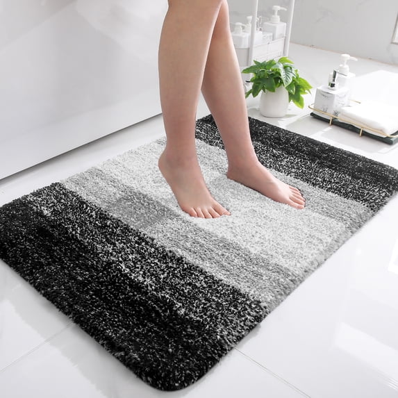 Buganda Microfiber Bathroom Rugs, 24"x36" Black Luxury Extra Soft and Absorbent Bath Mat, Non-Slip Plush Bath Carpet