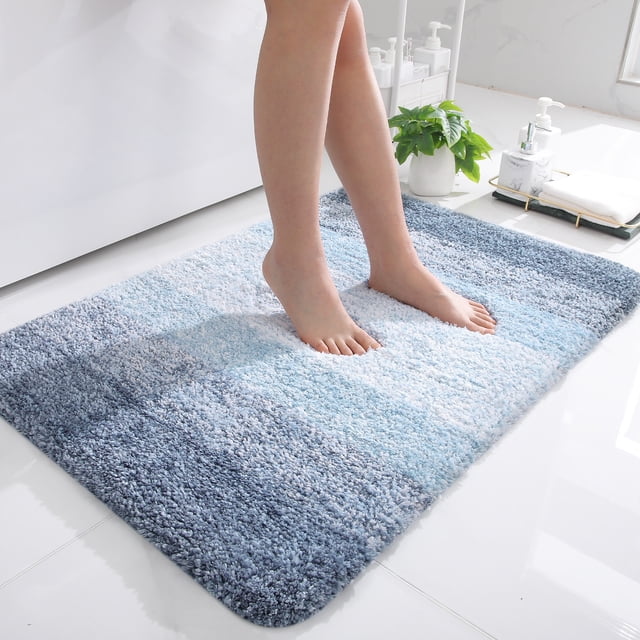 Buganda Microfiber Bathroom Rugs, 24"x36" Blue Luxury Extra Soft and Absorbent Bath Mat, Non-Slip Plush Bath Carpet