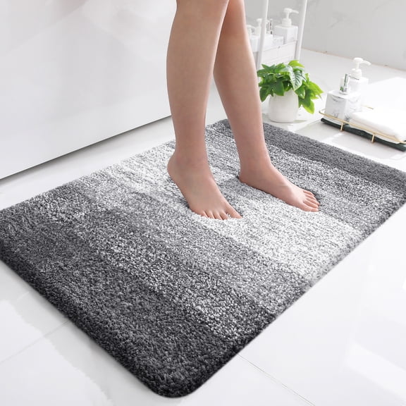 Buganda Microfiber Bathroom Rugs, 24"x36" Grey Luxury Extra Soft and Absorbent Bath Mat, Non-Slip Plush Bath Carpet