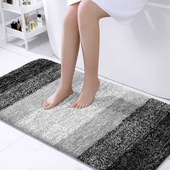 Buganda Microfiber Bathroom Rugs, 24"x44" Black Luxury Extra Soft and Absorbent Bath Mat, Non-Slip Plush Bath Carpet