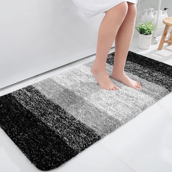 Buganda Microfiber Bathroom Rugs, 24"x47" Black Luxury Extra Soft and Absorbent Bath Mat, Non-Slip Plush Bath Carpet