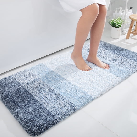 Buganda Microfiber Bathroom Rugs, 24"x47" Blue Luxury Extra Soft and Absorbent Bath Mat, Non-Slip Plush Bath Carpet