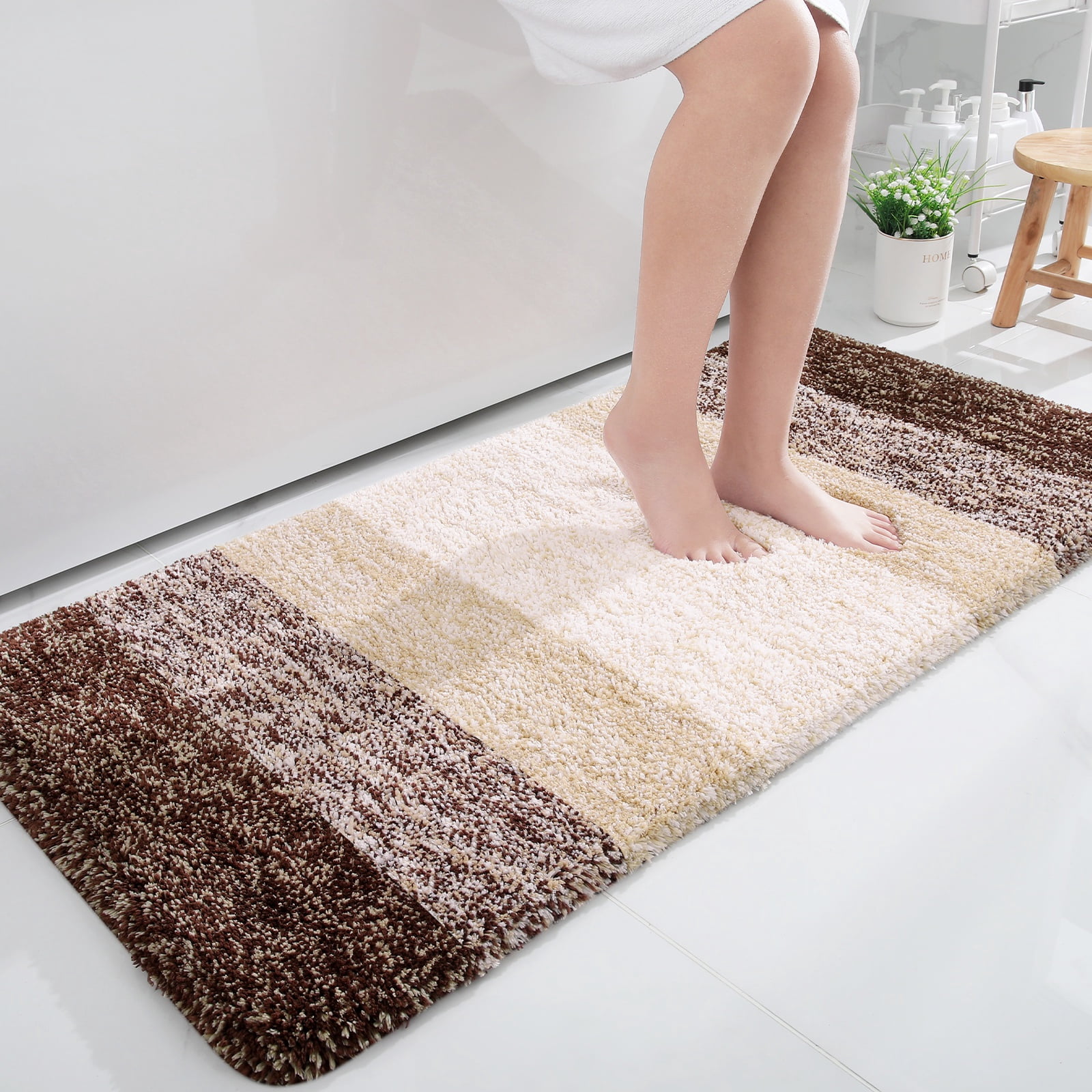 Buganda Microfiber Bathroom Rugs, 24"x47" Brown Luxury Extra Soft and Absorbent Bath Mat, Non-Slip Plush Bath Carpet