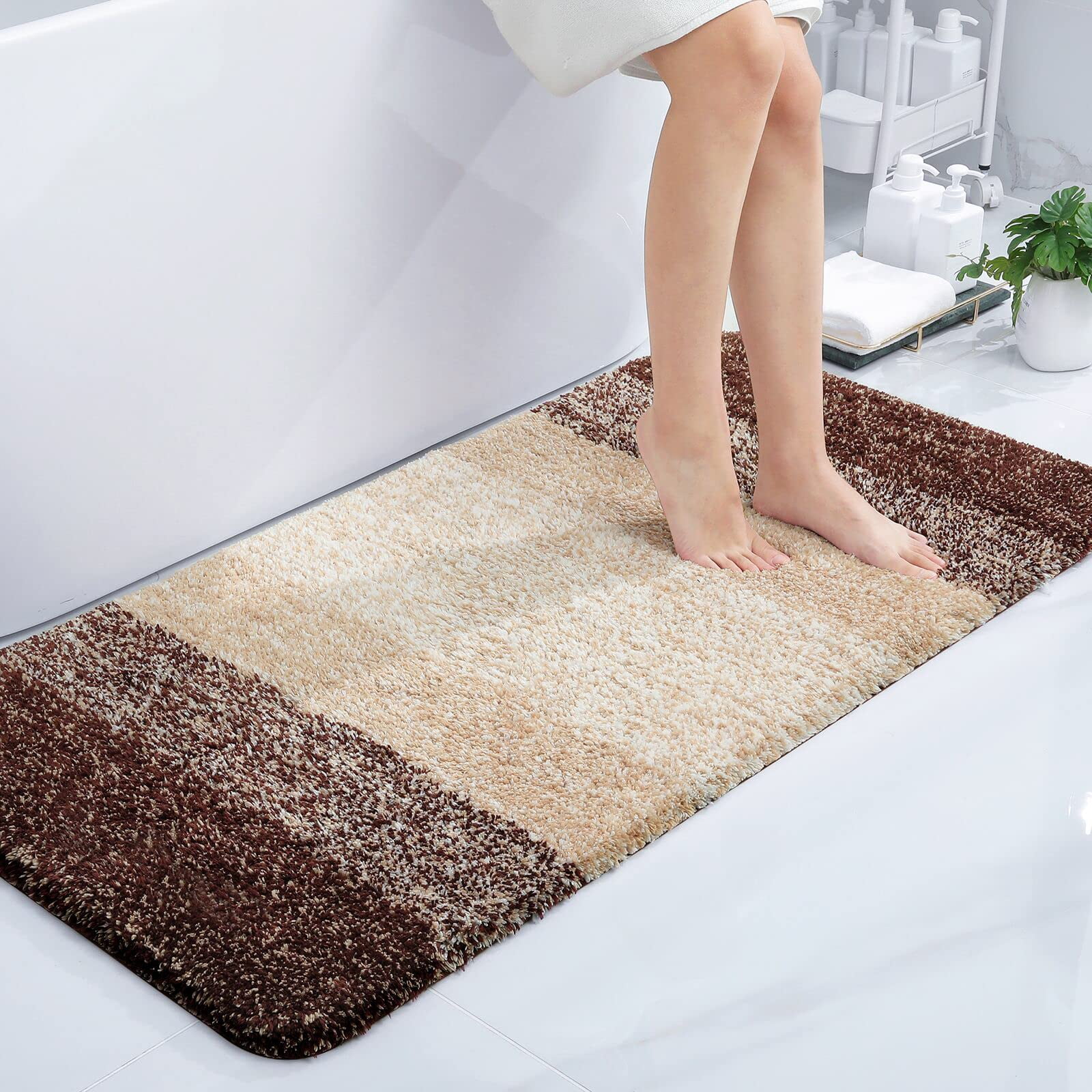 "Buganda Microfiber Bathroom Rugs, 24""x47"" Brown Absorbent & Non-Slip ...