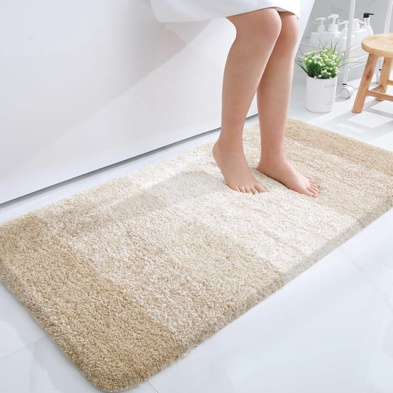 Buganda Microfiber Bathroom Rugs, 24"x47" Light Beige Luxury Extra Soft and Absorbent Bath Mat, Non-Slip Plush Bath Carpet