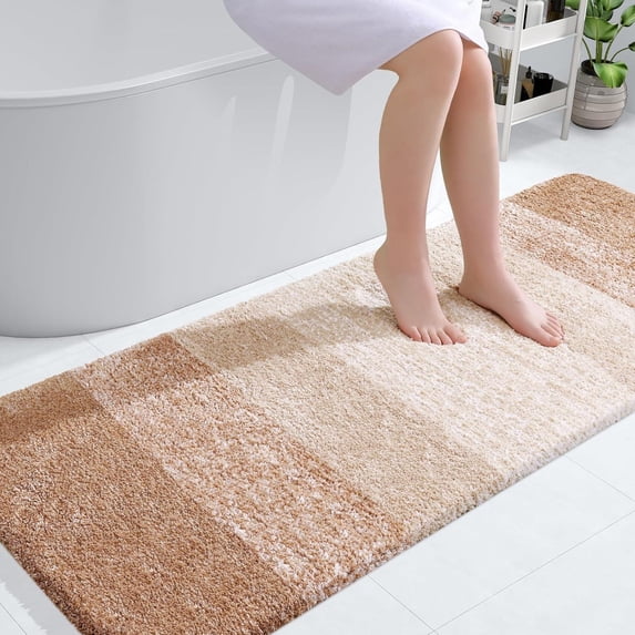 Buganda Microfiber Bathroom Rugs, 24"x59" Beige Luxury Extra Soft and Absorbent Bath Mat, Non-Slip Plush Bath Carpet