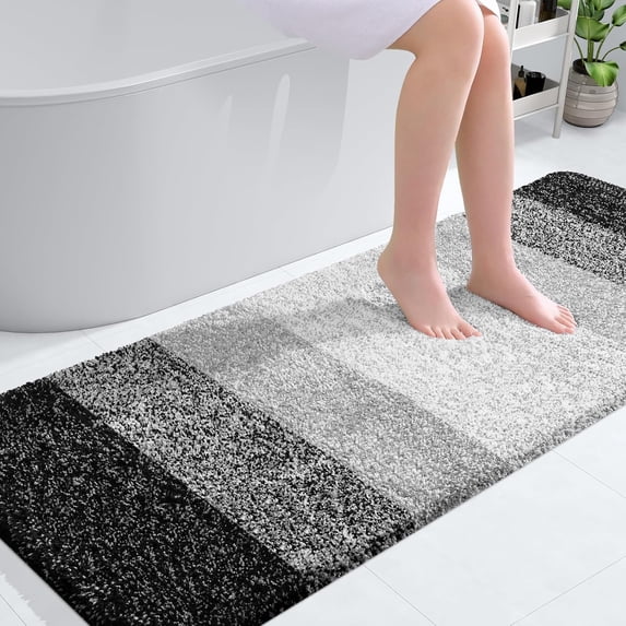 Buganda Microfiber Bathroom Rugs, 24"x59" Black Luxury Extra Soft and Absorbent Bath Mat, Non-Slip Plush Bath Carpet