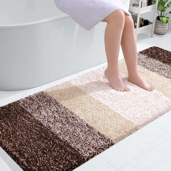 Buganda Microfiber Bathroom Rugs, 24"x59" Brown Luxury Extra Soft and Absorbent Bath Mat, Non-Slip Plush Bath Carpet