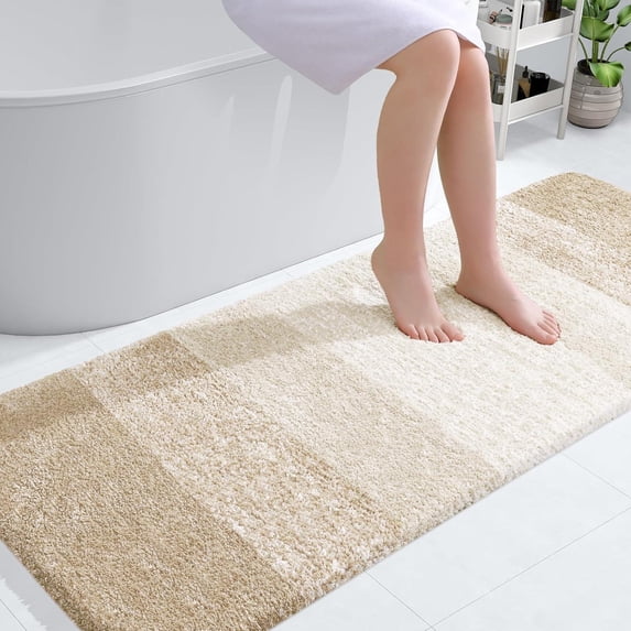 Buganda Microfiber Bathroom Rugs, 24"x59" Light Beige Luxury Extra Soft and Absorbent Bath Mat, Non-Slip Plush Bath Carpet
