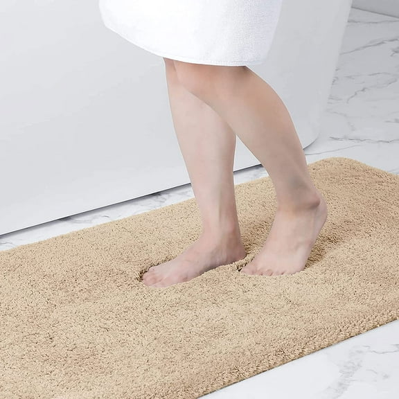 Buganda Microfiber Bathroom Rugs (24x47, Beige) Shaggy Soft and Absorbent, Non Slip, Thick Plush, Machine Washable Bath Mat and Bath Rugs for Bathroom