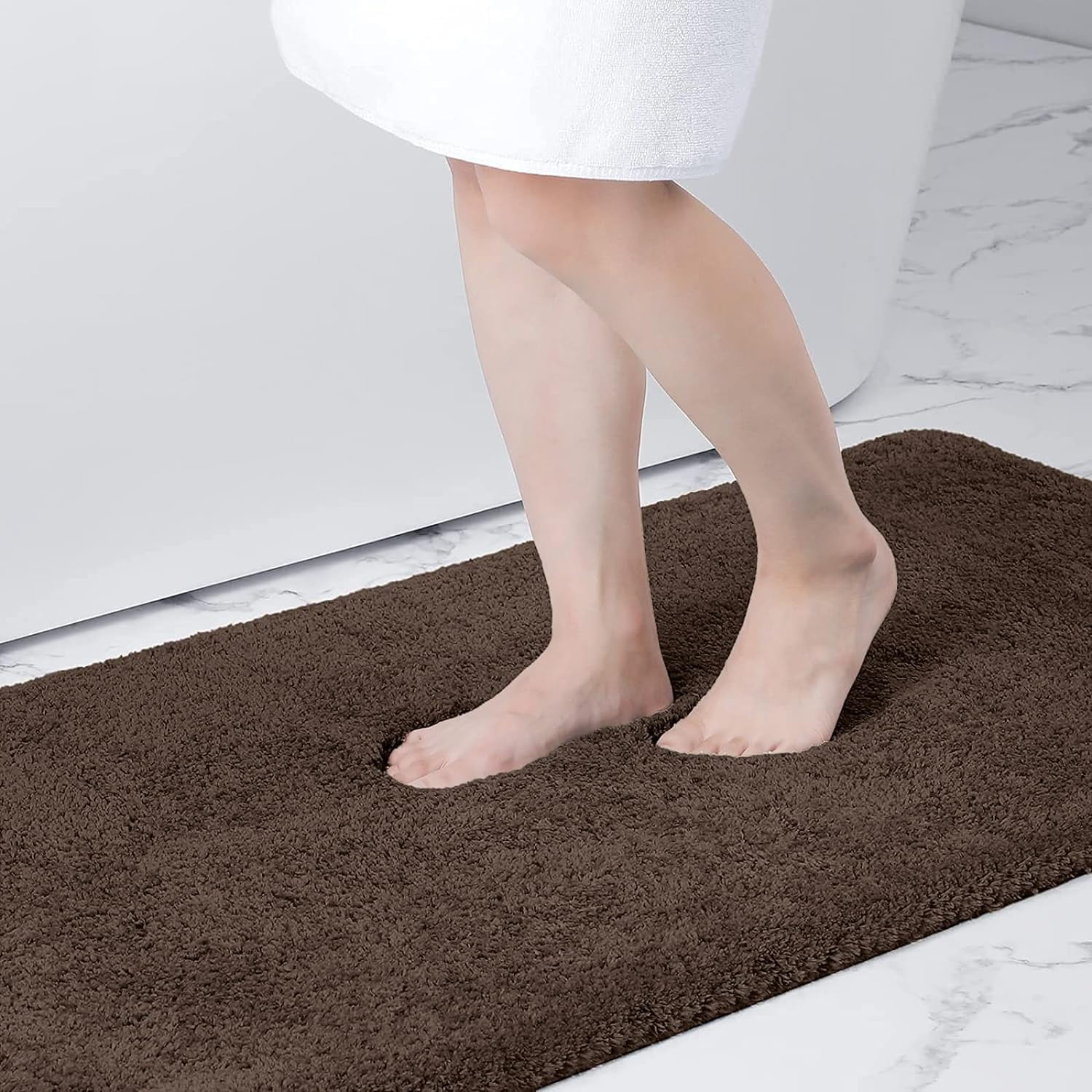 Buganda Microfiber Bathroom Rugs (24x47, Brown) Shaggy Soft and Absorbent, Non Slip, Thick Plush, Machine Washable Bath Mat and Bath Rugs for Bathroom